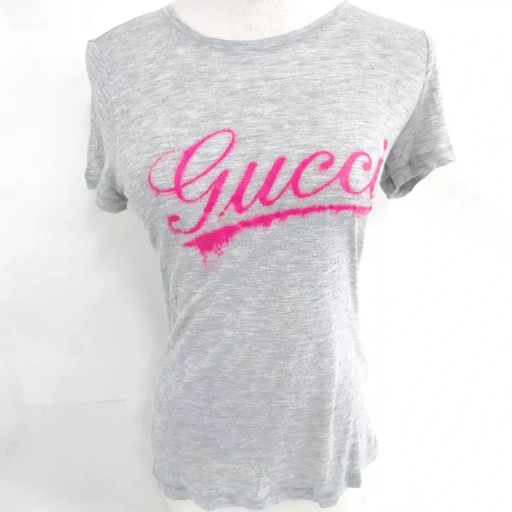 Gucci Gray & Pink Logo Top - Size XS - Picture 1 of 9